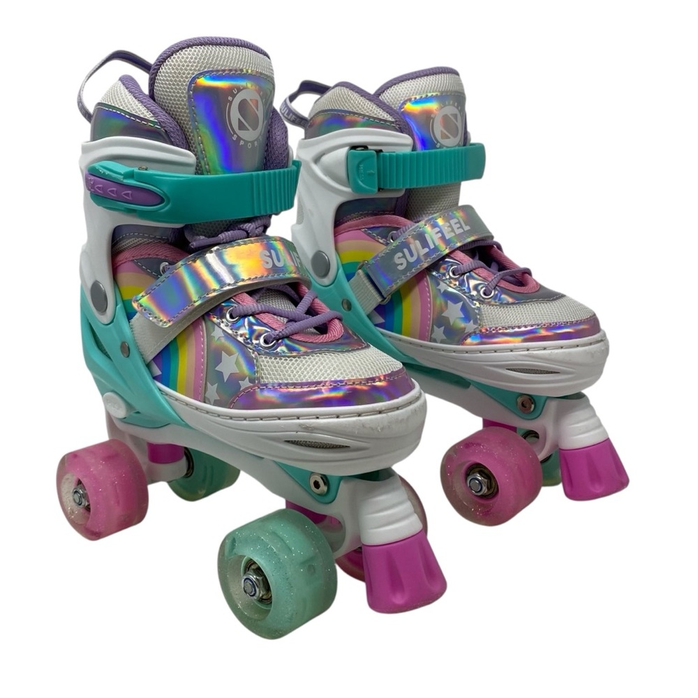 SULIFEEL Rainbow Unicorn 4 Size Adjustable Light Up Roller Skates‎ Size Medium